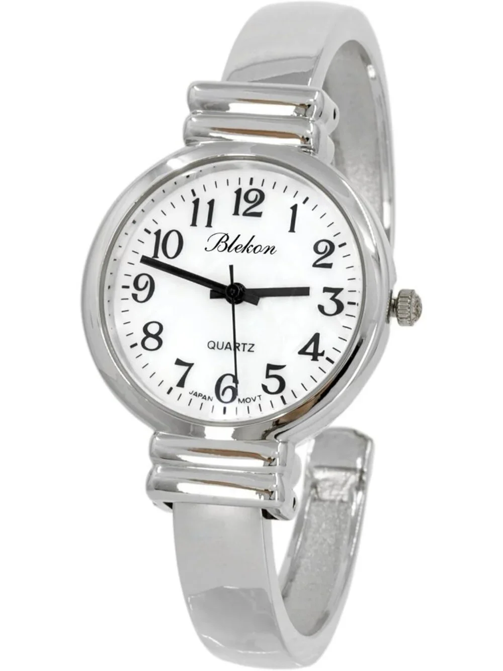 Women's Silver Analog Quartz Classic Solid Easy Read Bangle Cuff Bracelet Watch